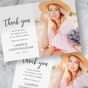 Modern Simple Minimalist Chic Memorial Photo Thank You Card
