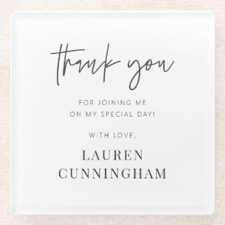 Modern Simple Minimalist Chic Thank You Glass Coaster