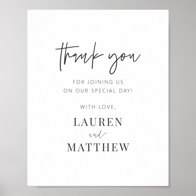 Modern Simple Minimalist Chic Wedding Thank You Poster (Front)