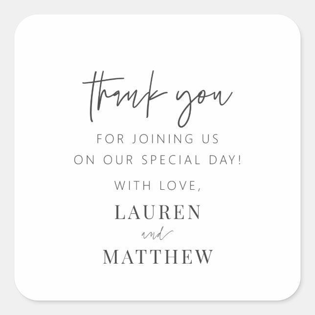Modern Simple Minimalist Chic Wedding Thank You Square Sticker (Front)