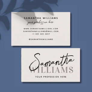 Modern simple minimalist cream script typography business card