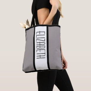 Modern Simple Minimalist Custom Name Grey Stripes Tote Bag