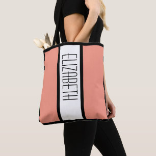Modern Simple Minimalist Custom Name Peach Stripes Tote Bag