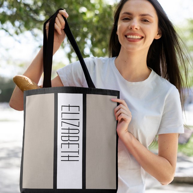 Modern Simple Minimalist Custom Name Tan Stripes Tote Bag (Modern Simple Minimalist Custom Name Tan Stripes Tote Bag)