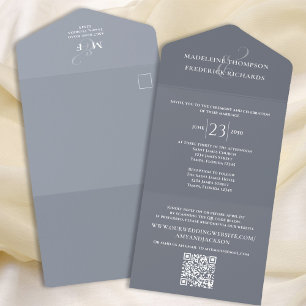 Modern Simple Minimalist Dusty Blue QR Code RSVP All In One Invitation