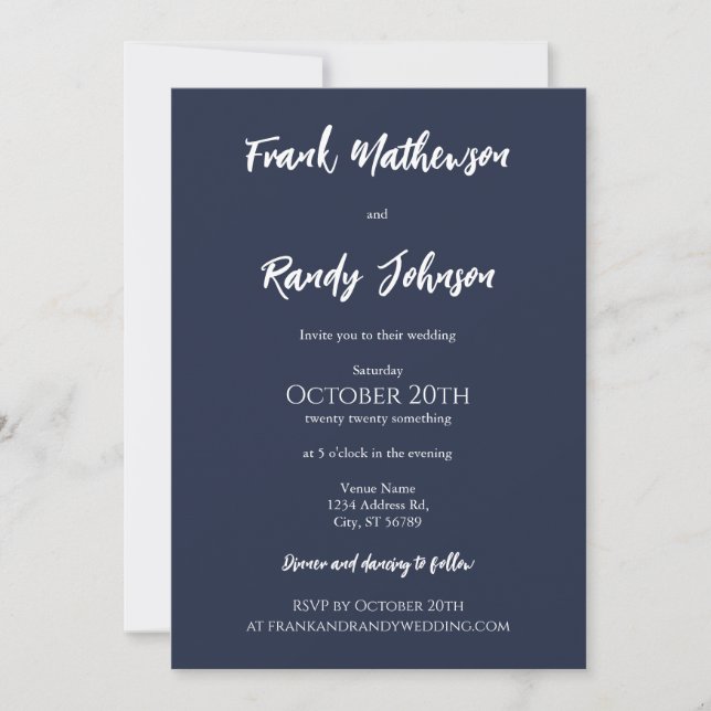 Modern Simple Minimalist Elegant Navy Blue Wedding Invitation (Front)