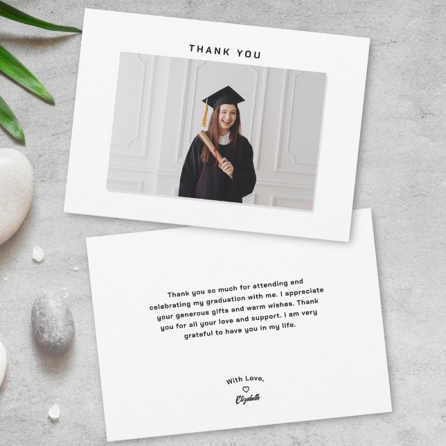 Modern Simple Minimalist Graduate Photo Graduation Thank You Card (Creator Uploaded)