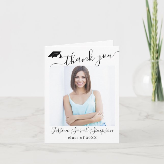 Modern Simple Minimalist Graduation 2 PHOTO  Thank You Card (Front)