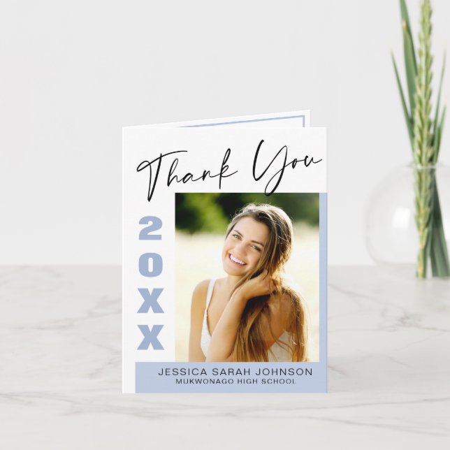 Modern Simple Minimalist Graduation 2 PHOTO  Thank You Card (Front)