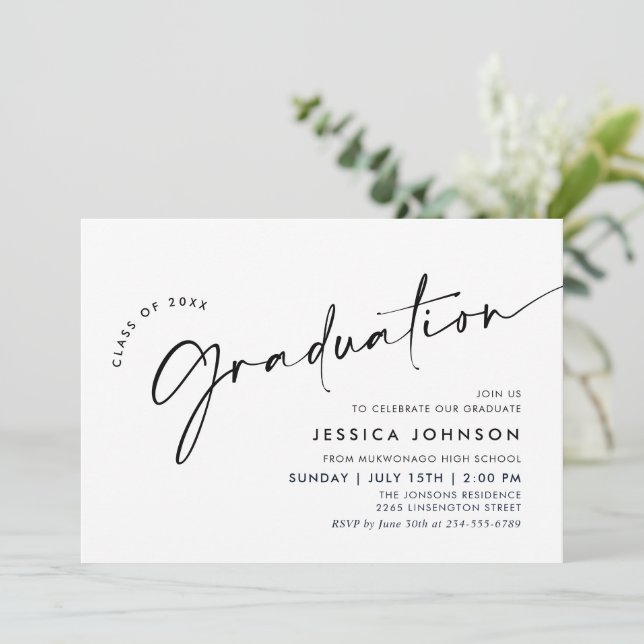 Modern Simple Minimalist Graduation Party Invitation (Standing Front)