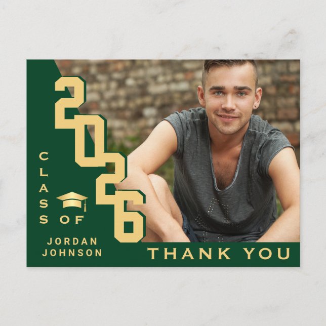 Modern Simple Minimalist Graduation Thank You Postcard (Front)