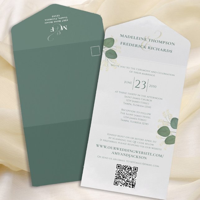 Modern Simple Minimalist Green | QR Code RSVP All In One Invitation (Creator Uploaded)