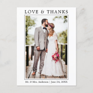 Modern Simple Minimalist Love Thanks Photo Wedding Postcard