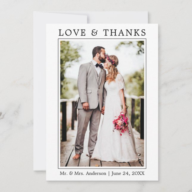Modern Simple Minimalist Love Thanks Wedding Thank You Card (Front)