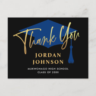 Modern Simple Minimalist Navy Graduation Thank You Postcard