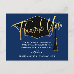 Modern Simple Minimalist Navy Graduation Thank You Postcard
