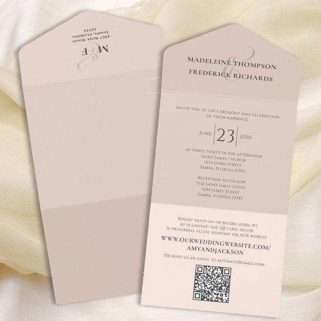 Modern Simple Minimalist Peach | QR Code RSVP All In One Invitation (Creator Uploaded)