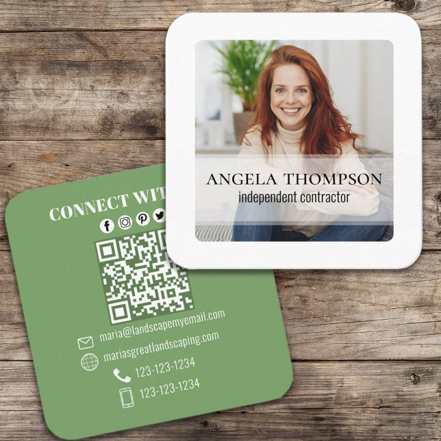Modern Simple Minimalist Photo Connect QR Code Square Business Card (Creator Uploaded)