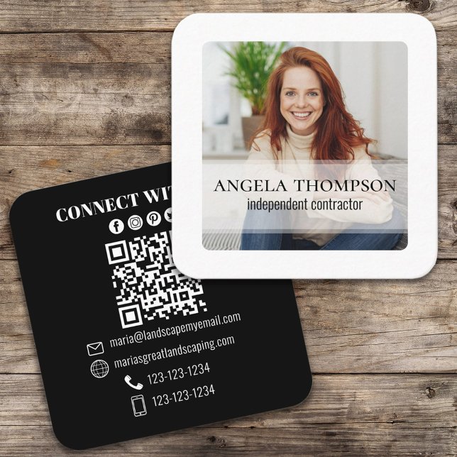 Modern Simple Minimalist Photo Connect QR Code Square Business Card (Creator Uploaded)