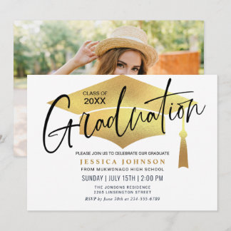 Modern Simple Minimalist PHOTO Graduation Party Invitation