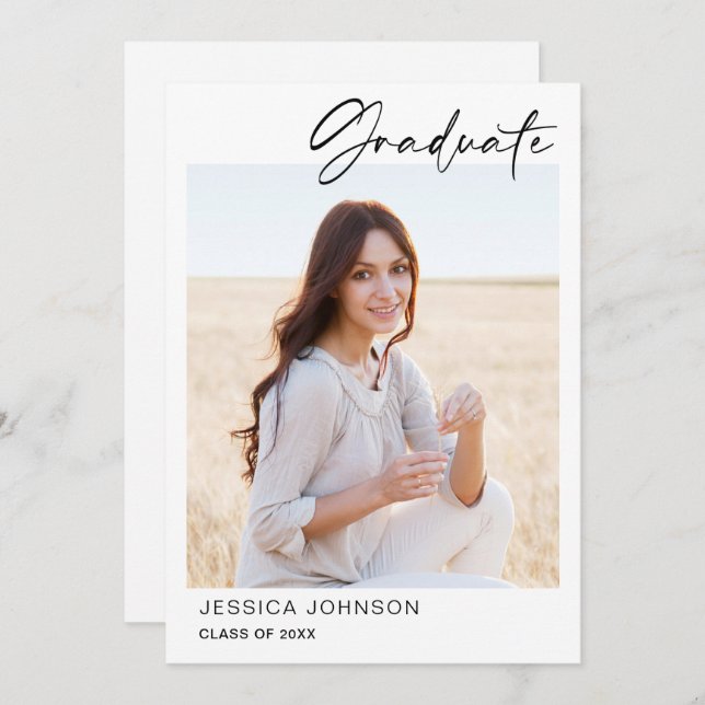 Modern Simple Minimalist PHOTO Graduation Party Invitation (Front/Back)