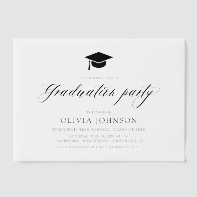 Modern Simple Minimalist Photo Graduation Party Vellum Invitations (Front)
