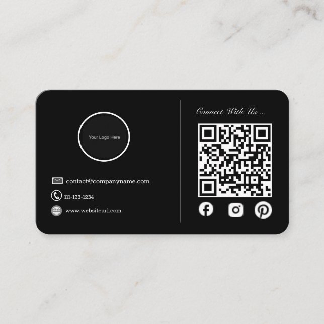 Modern Simple Minimalist QR Code Social Media Dark Business Card (Front)