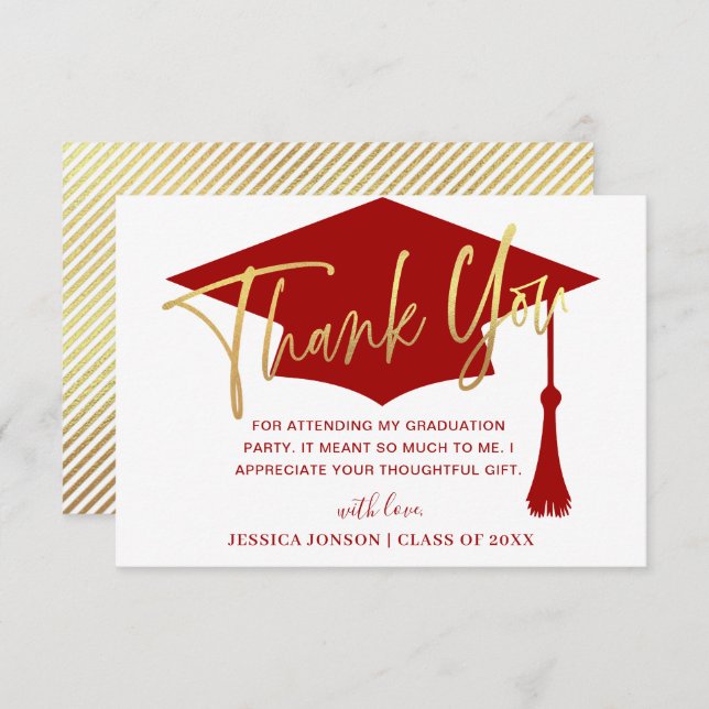 Modern Simple Minimalist Red Graduation Thank You Card (Front/Back)