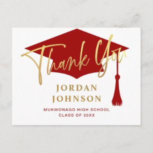 Modern Simple Minimalist Red Graduation Thank You Postcard
