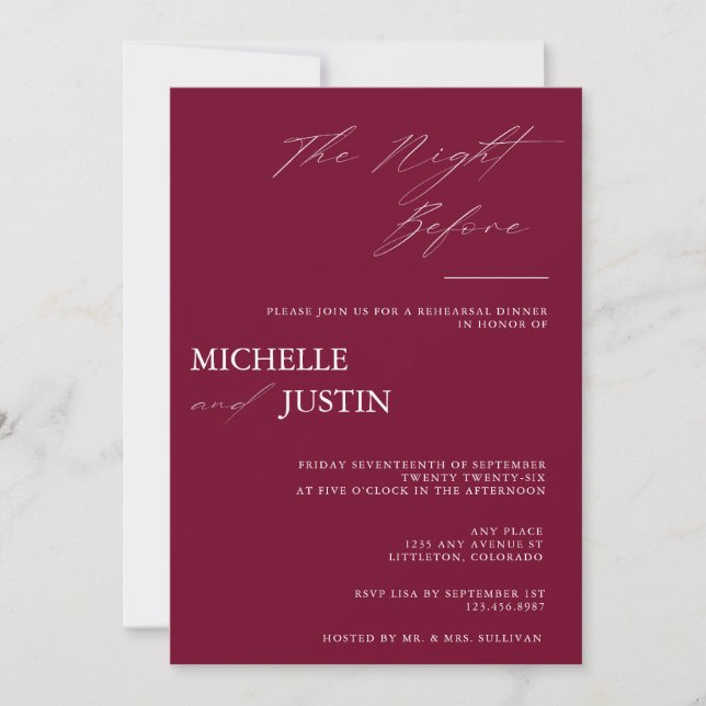  Modern Simple Minimalist Rehearsal Dinner  Invita Invitation (Front)