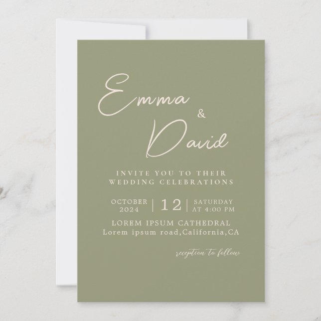 Modern Simple minimalist Sage green Wedding Invitation (Front)