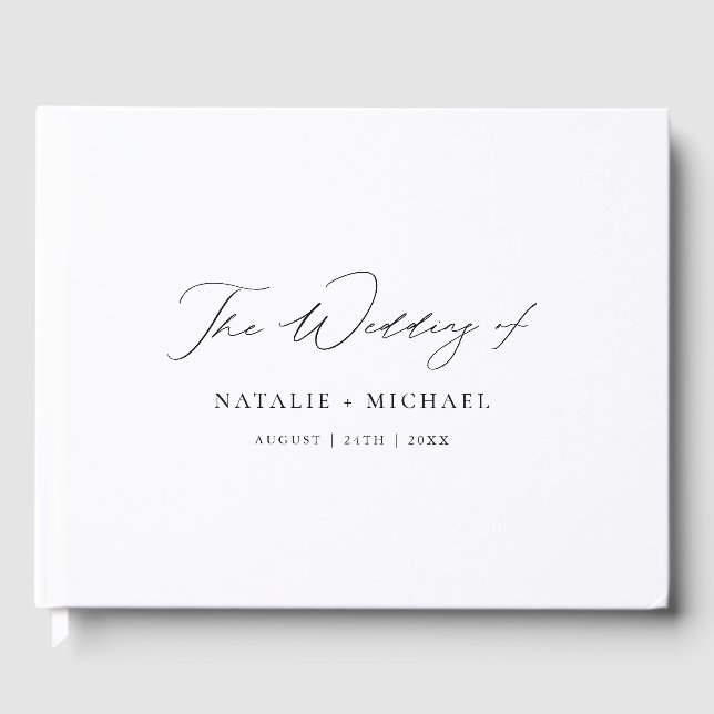Modern Simple Minimalist Script Elegant Wedding Guest Book (Front)