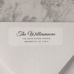 Modern Simple Minimalist Script Return Address<br><div class="desc">Modern yet elegant,  simple yet chic return address label in minimalist script and modern typography,  perfect for weddings on plain white background (customisable under "customise further".</div>