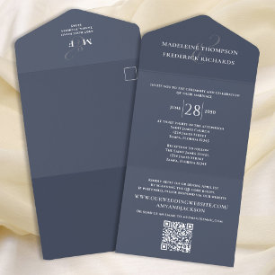 Modern Simple Minimalist Slate Blue   QR Code RSVP All In One Invitation