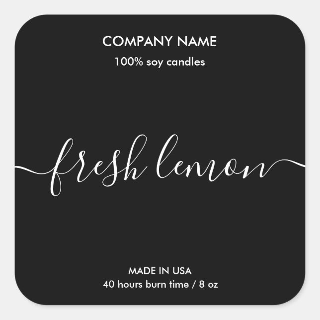 Modern Simple Minimalist Soy Candle Black & White Square Sticker (Front)