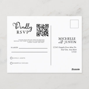  Modern Simple Minimalist Wedding QR Code RSVP Pos Postcard