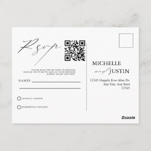  Modern Simple Minimalist Wedding QR Code RSVP Pos Postcard