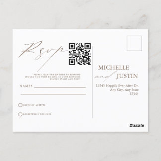 Modern Simple Minimalist Wedding QR Code RSVP Pos Postcard