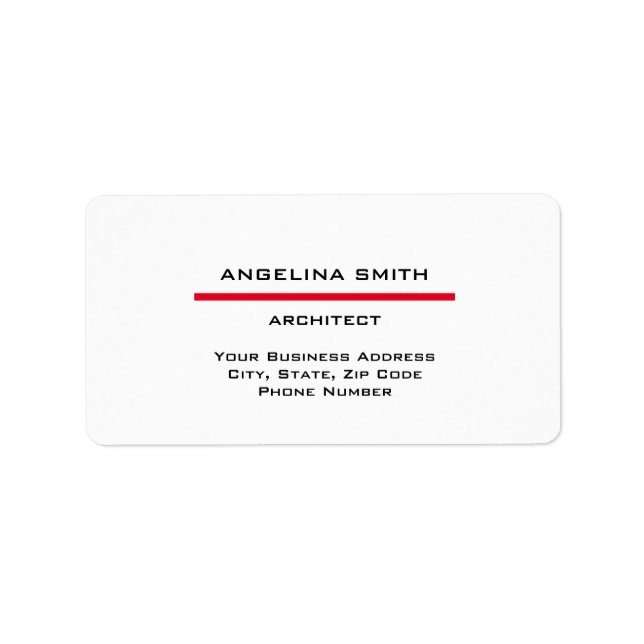 Modern Simple Minimalist White Red Professional Label (Front)