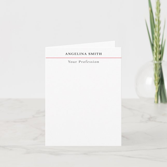 Modern Simple Minimalist White Red Professional Note Card (Front)