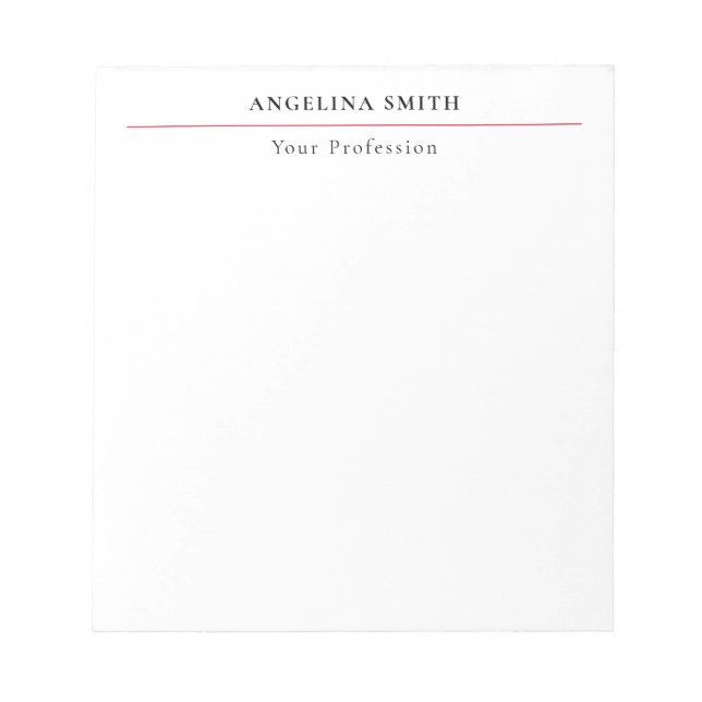 Modern Simple Minimalist White Red Professional Notepad (Front)