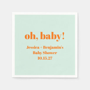 Modern Simple Mint Orange Baby Shower Custom Name Napkin