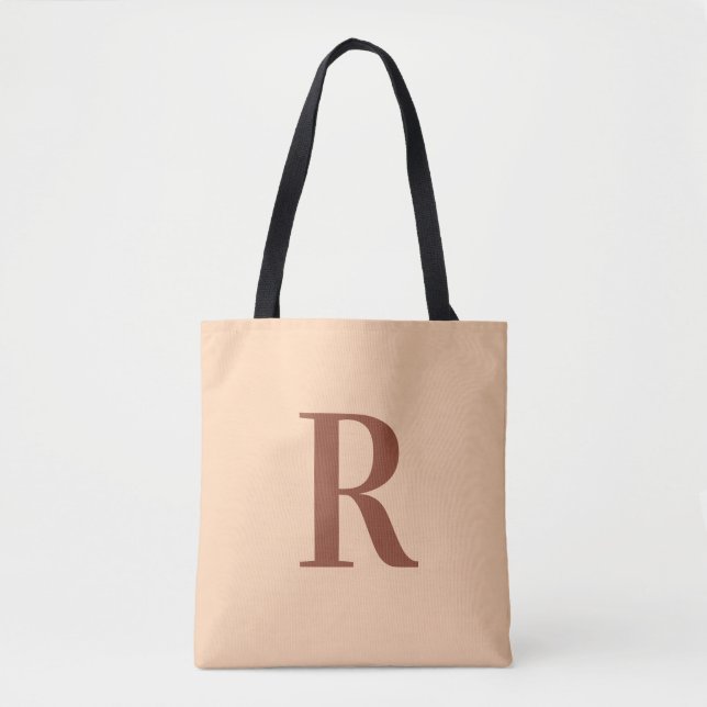 Modern Simple Monogram Beige Tote Bag (Front)