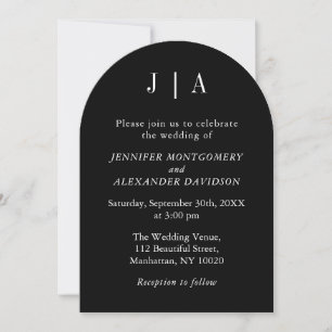 Modern Simple Monogram Black And White Wedding Invitation