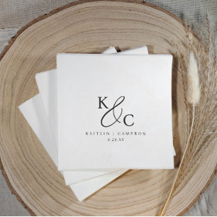 Modern Simple Monogram Black and White Wedding Napkin