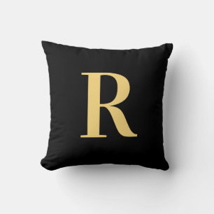 Modern Simple Monogram Black Gold  Cushion