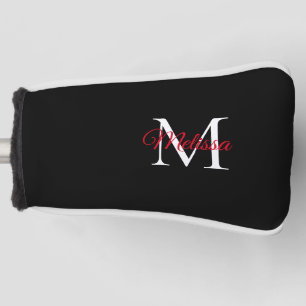 Modern simple monogram black red golf head cover