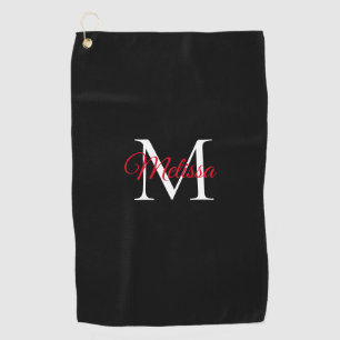 Modern simple monogram black red golf towel