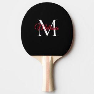 Modern simple monogram black red ping pong paddle