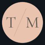 Modern Simple Monogram Blush Mix & Match Wedding Classic Round Sticker<br><div class="desc">Simple modern monogram wedding round sticker with minimal text and contemporary design, featuring a blush peach background and text in warm black-grey. This modern round sticker for wedding favours or wedding invitations is part of my Mix and Match Wedding Stationery Collection, featuring all matching background and font colours - simply...</div>